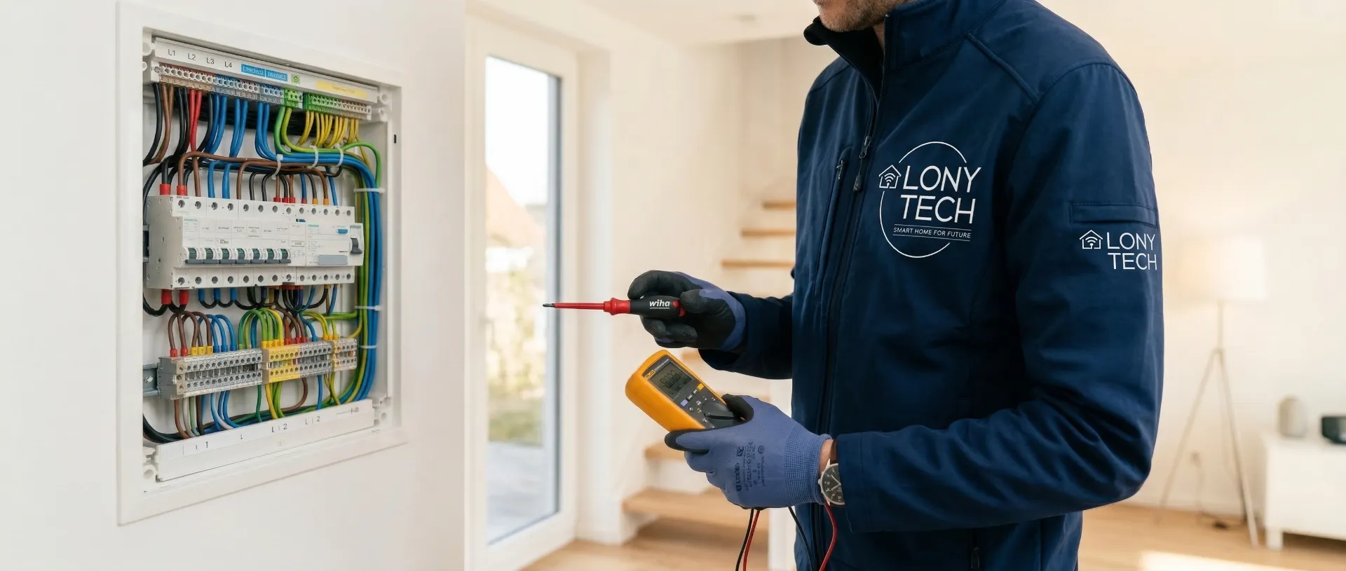 Lonytech-Techniker prüft einen Sicherungskasten.