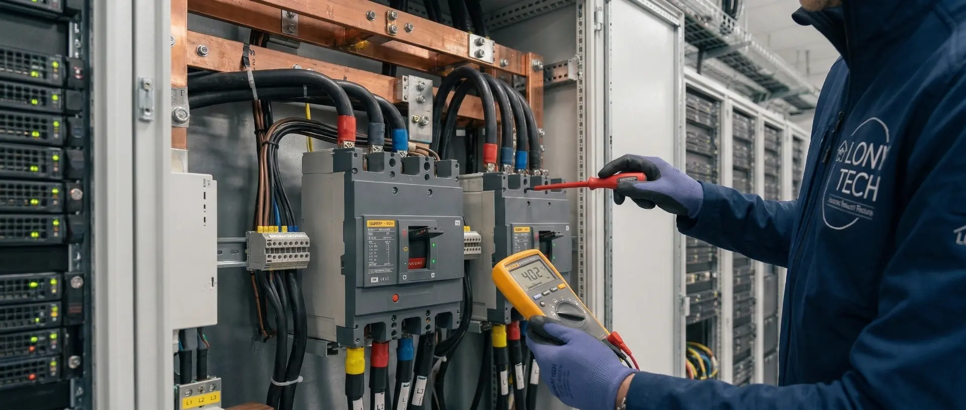 Lonytech-Techniker prüft einen Industrie-Schaltschrank.